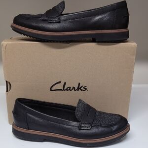 Clarks Raisie Eletta Comfort Penny Loafers Black Tweed US 9. Euro 40